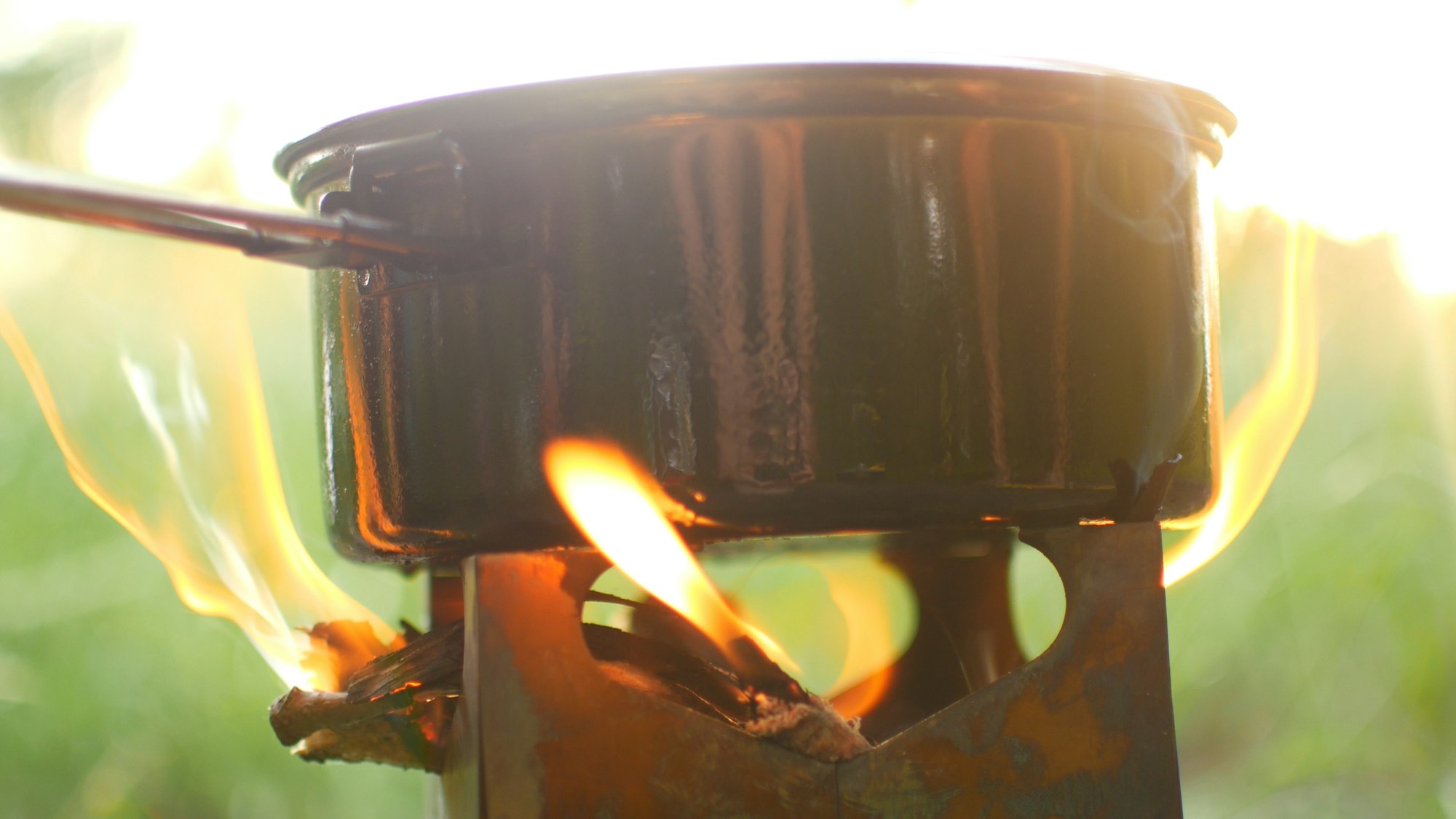 Boiling water on a camping stove
